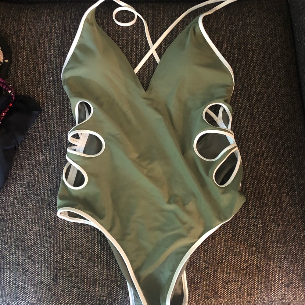 Aerie olive green side cutout one piece swim suit